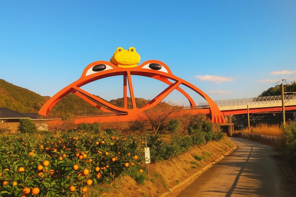 加工　カエル橋とミカン畑