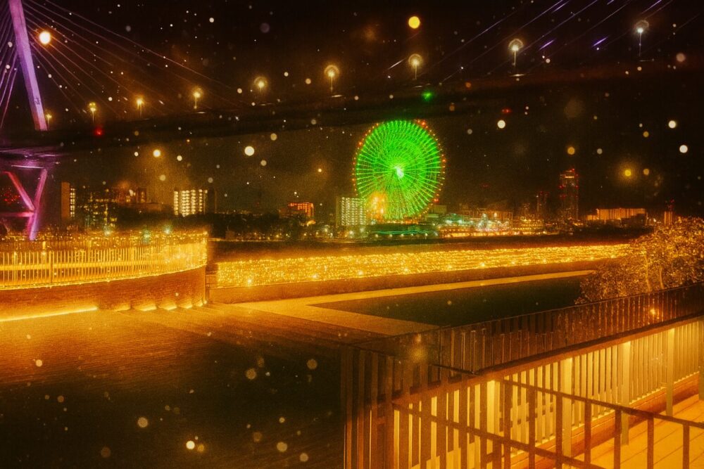 加工　夜のテラス